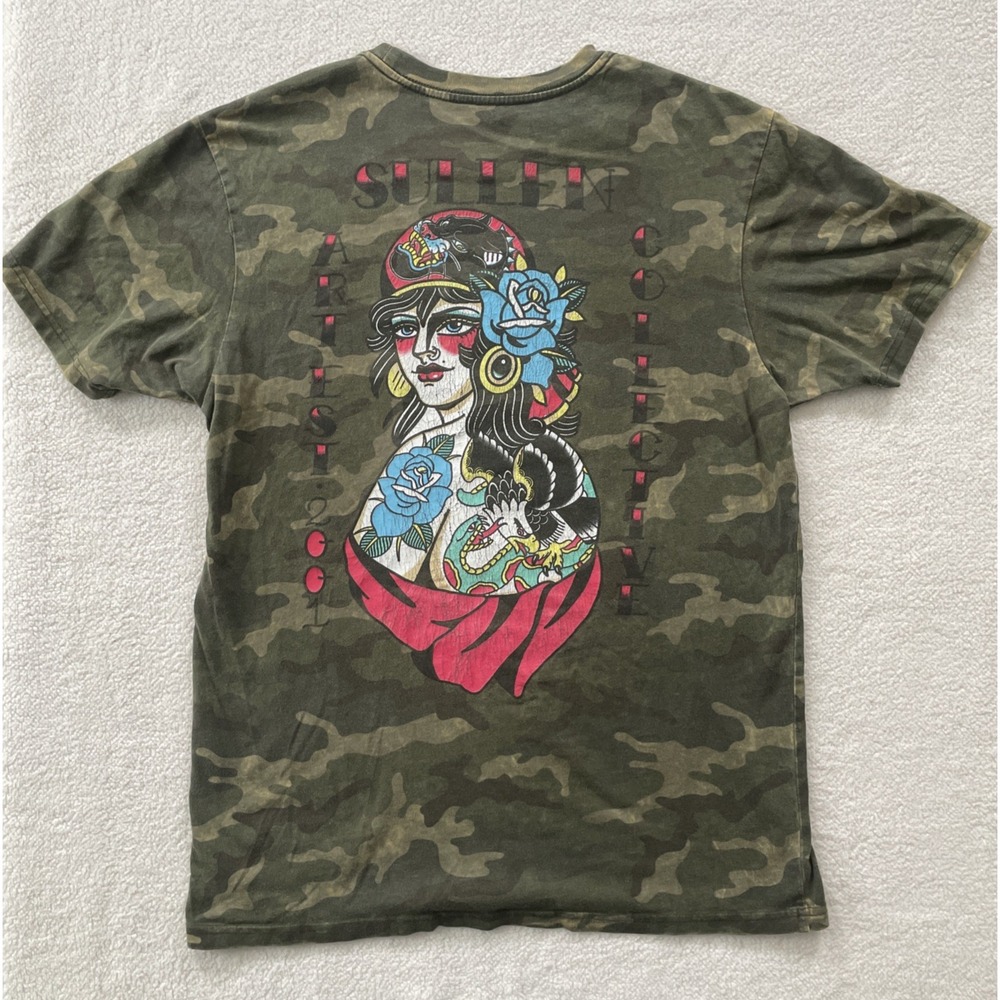 Sullen Mens M T-Shirt Green Camo Tattoo Art Graphic Sullen Art Collective Tee